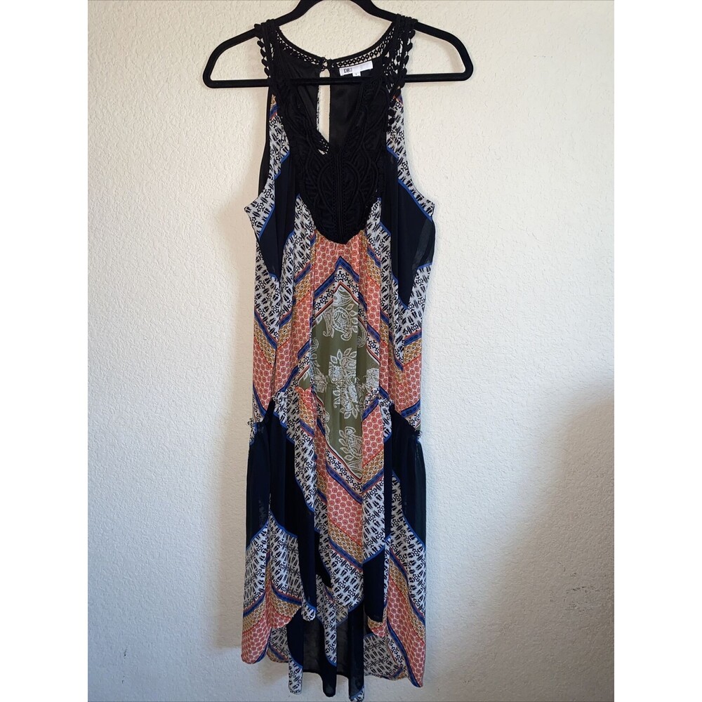 DR2 womens Boho Paisley crochet Dress L Tier lagen hippie keyhole art sexy